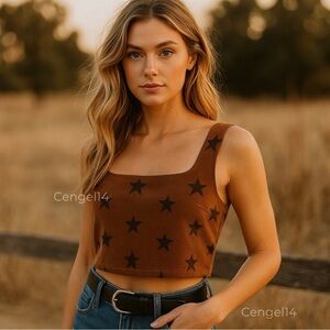 Le Lis Corduroy Star Print Crop Top – NWT – Size M -Boho Chic